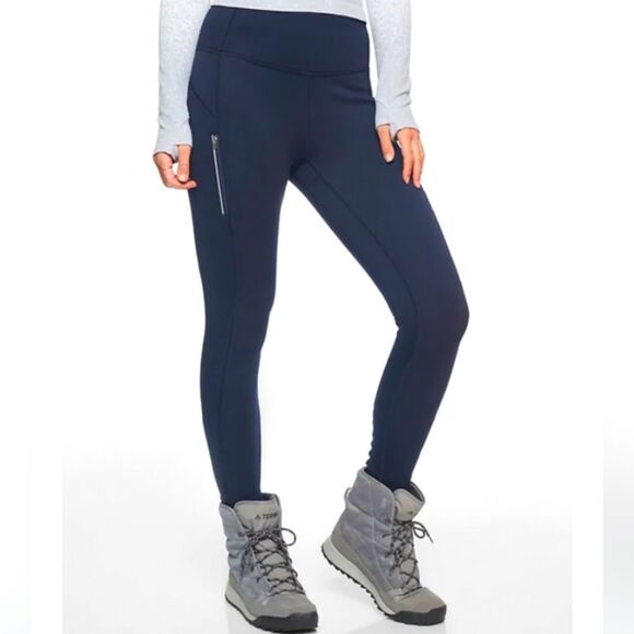 Athleta PrimaLoft Ridge Tight Fleece Lined Ankle Leggings Zip Pockets in Navy XS - Picture 1 of 16